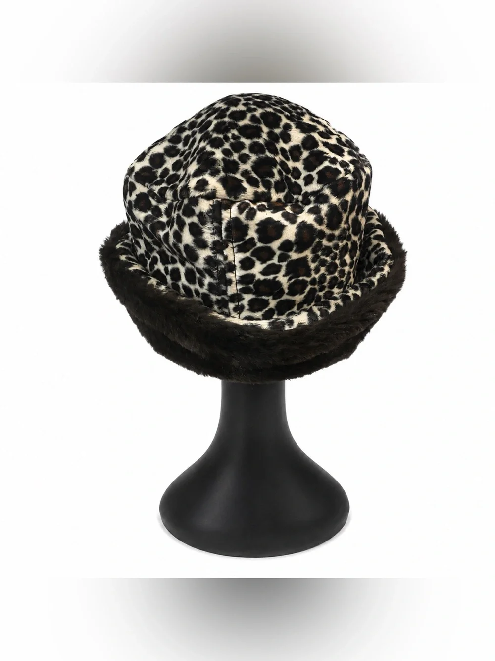 Vintage Brown & Leopard Faux Fur Bucket Hat